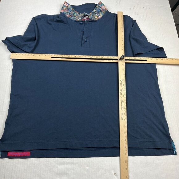 Robert Graham Mens Polo Shirt Blue Flip Contrast Collar Cotton Short Sleeve XXL - Picture 4 of 11